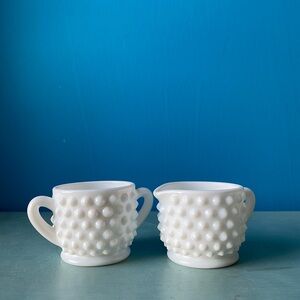 Vintage Fenton Hobnail Sugar + Creamer Set